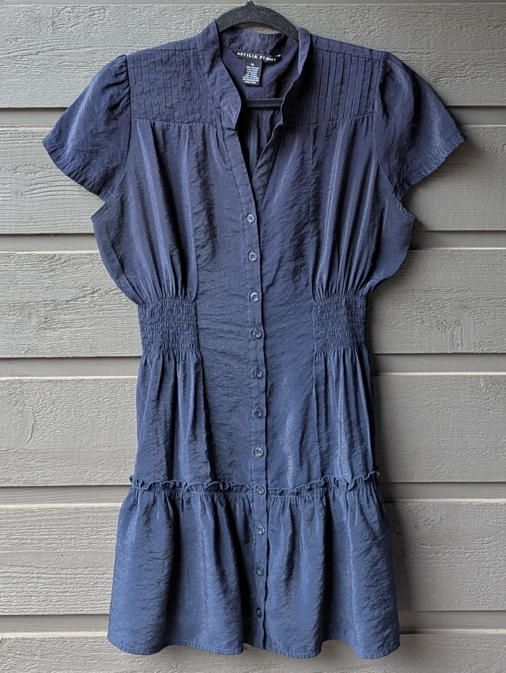 Antilia Femme Y2K Navy Blue Button-Front Long Line Tunic Size XL
